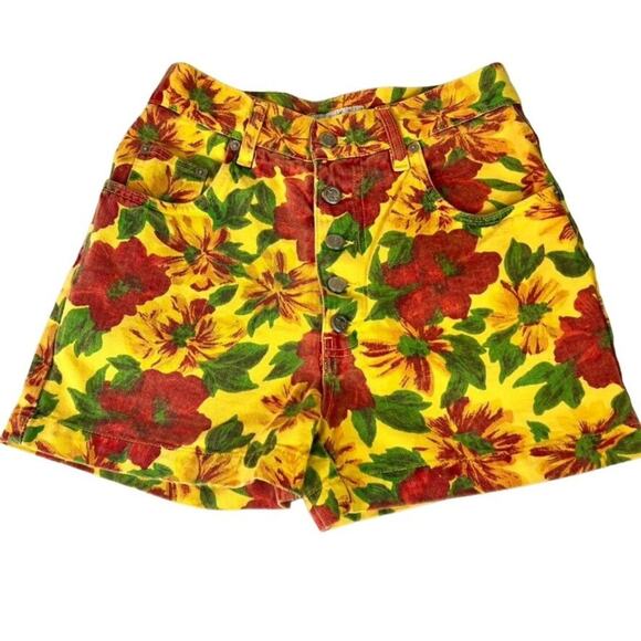 No Excuses Shorts Womens 26 High Waisted Floral Denim Button Fly Vintage 90s - Picture 2 of 13